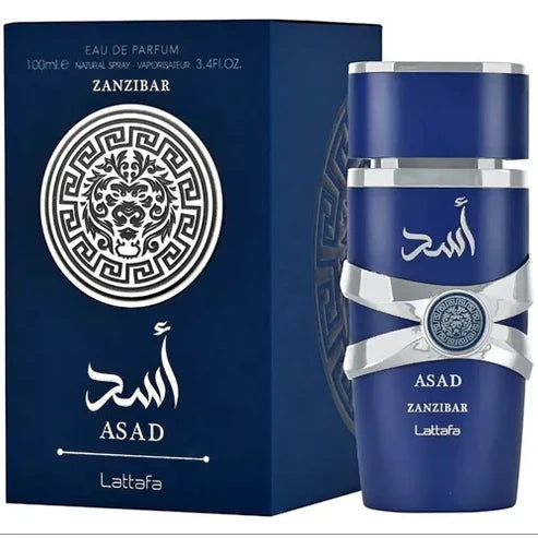 Asad Zanzibar Lattafa Para Hombre 100 ml - frasco y presentación