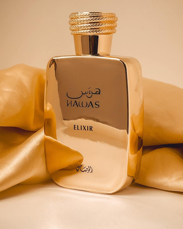 Hawas Elixir Rasasi Unisex 100 ml - frasco y presentación