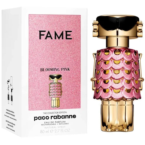 Fame Blooming Pink Rabanne Para Mujer 80 ml - frasco y presentación