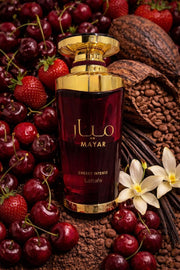 Mayar Cherry Intense Lattafa Para Mujer 100 ml - frasco y presentación