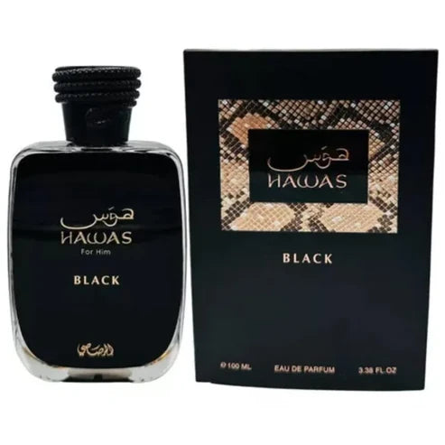 Hawas Black Rasasi Para Hombre 100 ml - frasco y presentación