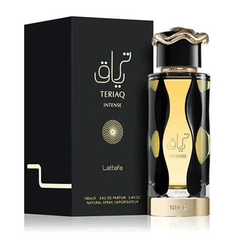 Teriaq Intense Lattafa Unisex 100 ml - frasco y presentación
