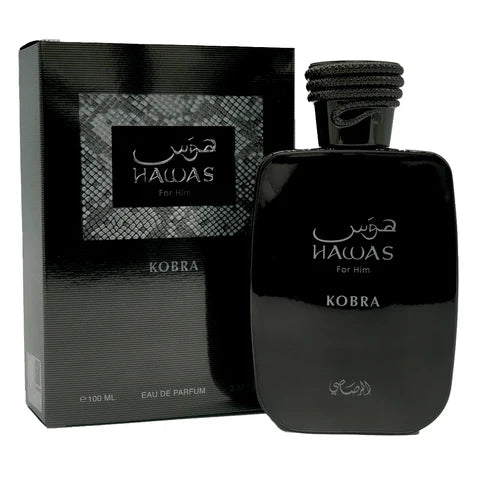 Hawas Kobra Rasasi Para Hombre 100 ml - frasco y presentación