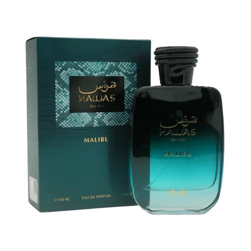Hawas Malibu Rasasi Unisex 100 ml - frasco y presentación