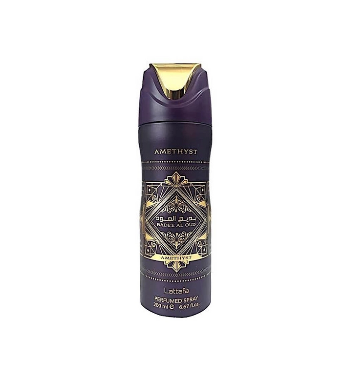 Spray Lattafa Bade’e Al Oud Amethyst Unisex 200 ml - frasco y presentación